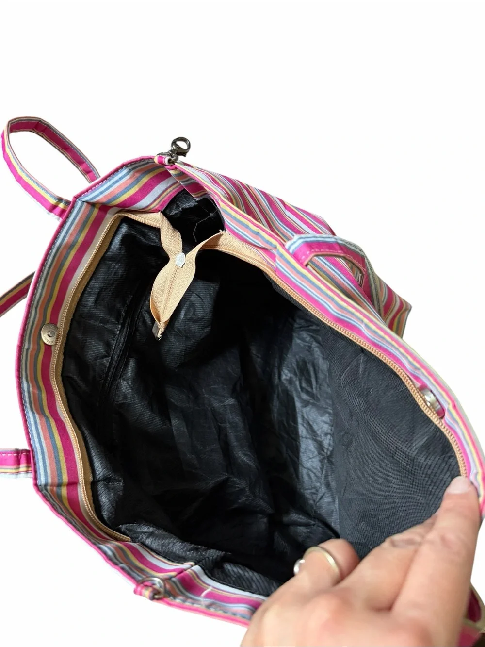 kate spade pink striped canvas tote with multicolor accents